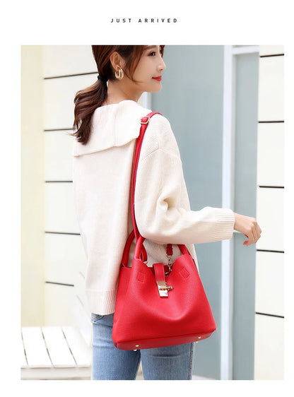 Woman shoulder bag Large capacity Handbag for Women Crossbody bag Lychee pattern PU Portable bucket bag ladies messenger bags Good Vibrations