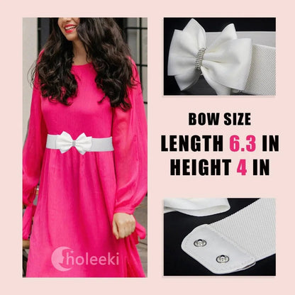 Women's Elastic Bow Belt Wide Rhinestone Stretch Belts Ladies Waist Accessories for Dress Jeans Good Vibrations