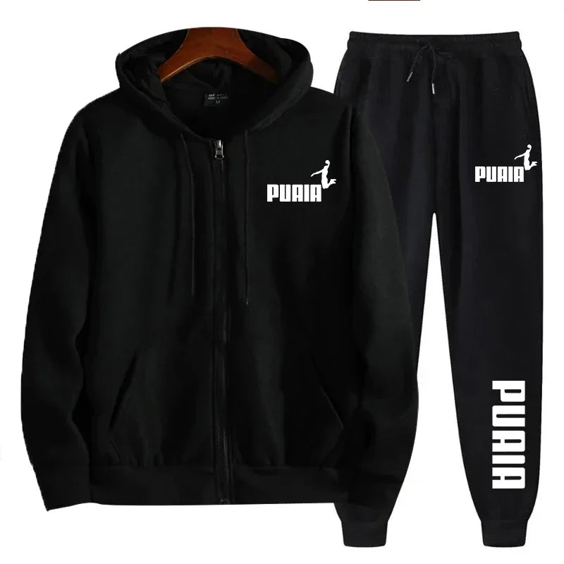 2025 new men's sportswear trend printed hooded sweatshirt pants 2piece set casual zipper jacket set daily clothing autumn winter Good Vibrations