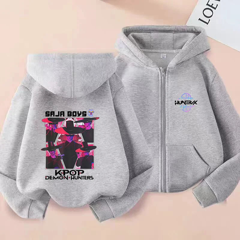 Demon Hunters K-pop Film Zipper Hoodie Fashion Oversized Jacket Zip Up Sweatshirt Streetwear Good Vibrations