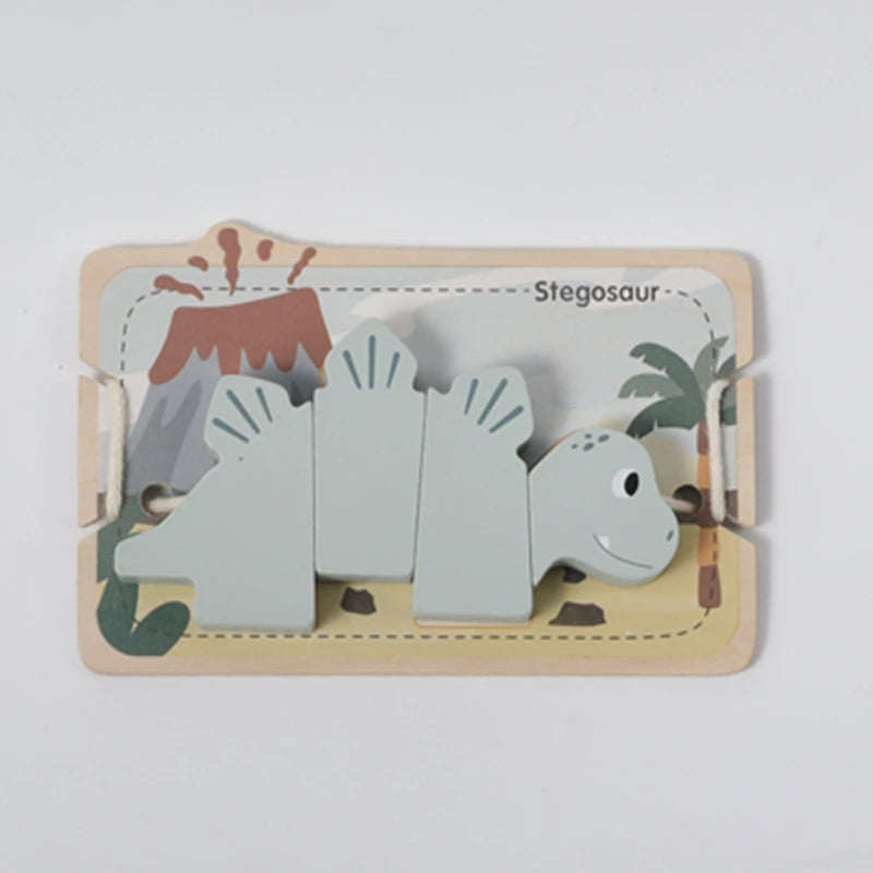 Wooden Animal Threading Toy Baby Finger Fine Sports Toy Cartoon Dinosaur Puzzle Kid Montessori Educational Toy Gift For Children Good Vibrations