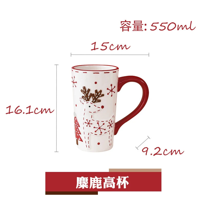 Christmas Hand-painted Ceramic Tableware Set Cute Christmas Steak Plate Embossed Underglaze Color Flat Plate Good Vibrations