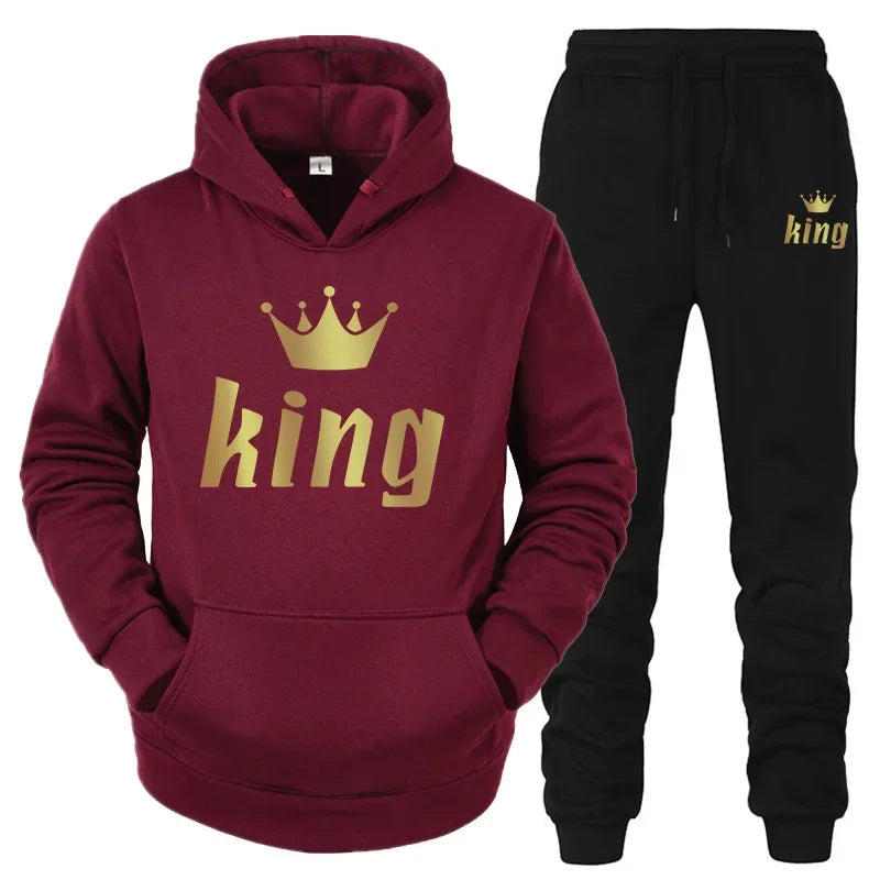 King And Queen Couple Outfit Hoodie and Jogger Pants High Quality Men Women Daily Casual Sport Jogging Suit King Queen Tracksuit Good Vibrations