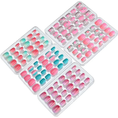 24 Pcs/box Children Cartoon Nail Tips Colorful Artificial Fake Nails for Cute Kids Girls Full Cover Short False Nail Art Kits* Good Vibrations