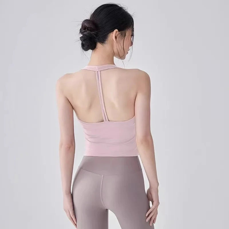Fitness Vest T-shaped Backless Gathering Fitness Gym Running Shock-proof and Quick-drying Breathable Outside Wear Yoga Clothes Good Vibrations