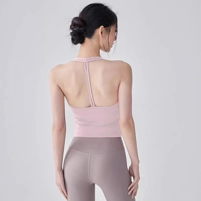 Fitness Vest T-shaped Backless Gathering Fitness Gym Running Shock-proof and Quick-drying Breathable Outside Wear Yoga Clothes Good Vibrations