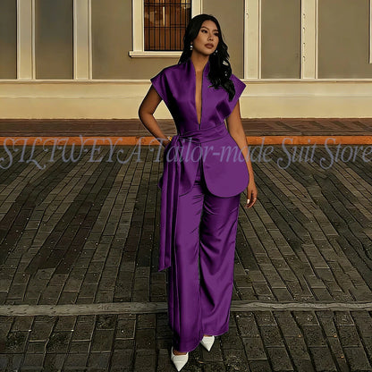 Modern Women Suits For Wedding Business Fashion 2 Pieces Sets Elegant Women's Sets Outfits Short Sleeves Jacket Pants Customized Good Vibrations
