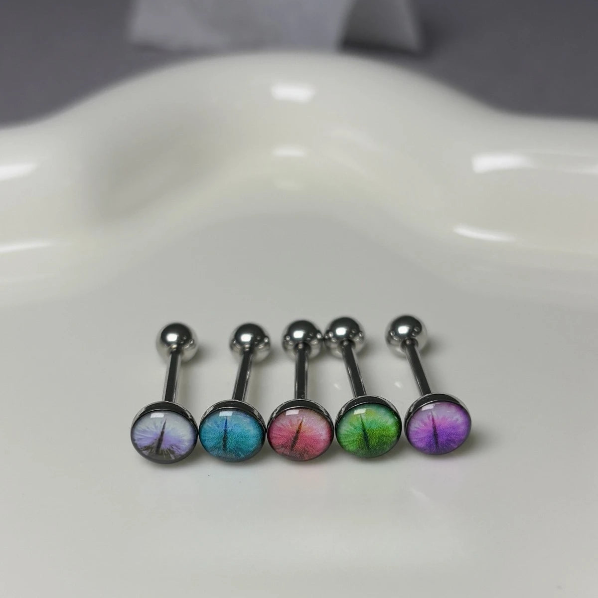 New Trendy Hypoallergenic Stainless Steel Colorful Eye Tongue Rings for Women Tongue Stud Body Piercing Jewelry Good Vibrations
