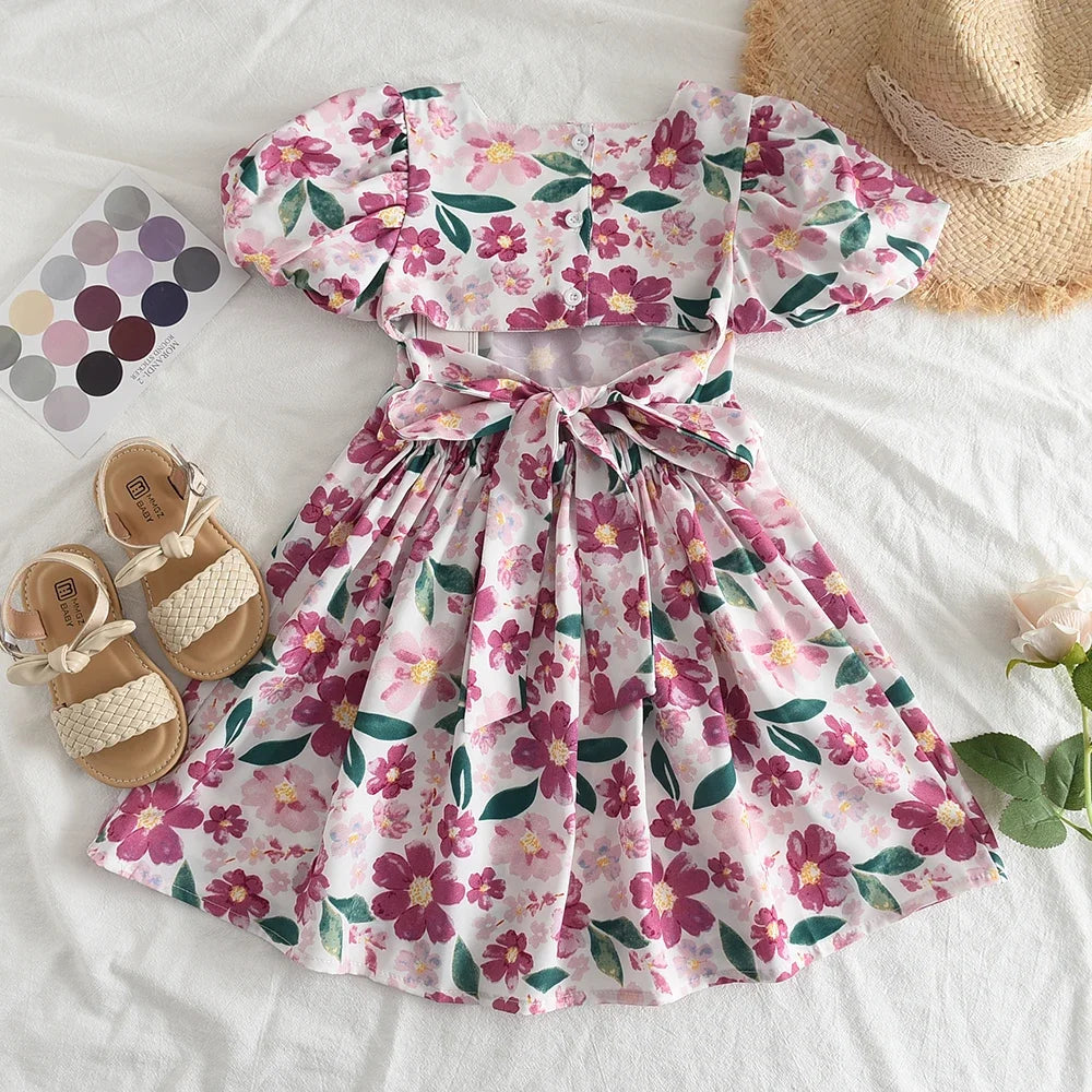 Bear Leader Rose Pink Plaid Bow Dress Elegant Lolita Child Big Girls Midi Dress Children Dresses Teens Party Princess Sundress Good Vibrations