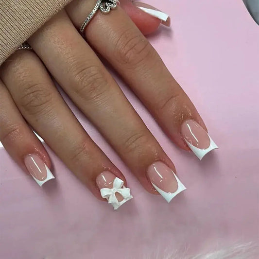 Waterproof Wearable Manicure French Fake Nails Square Head Full Cover Press on Nails False Nail Girl Good Vibrations