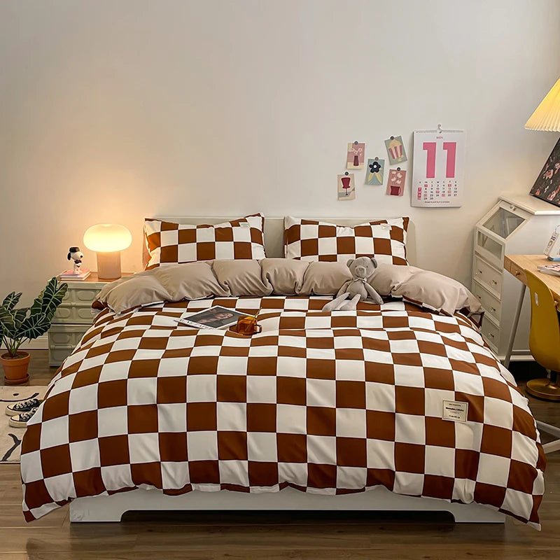 Checkerboard Bedding Comforter Set with Pillowcase bed sheet Single Full Size Bed Linen Duvet Cover Set Queen/King Double Single Good Vibrations