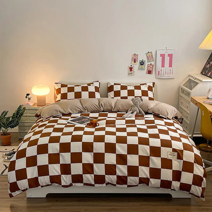 Checkerboard Bedding Comforter Set with Pillowcase bed sheet Single Full Size Bed Linen Duvet Cover Set Queen/King Double Single Good Vibrations