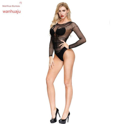 Sexy European and American Sexy Jacquard Long-Sleeved Jumpsuit Mesh Stockings GOOD Vibrations