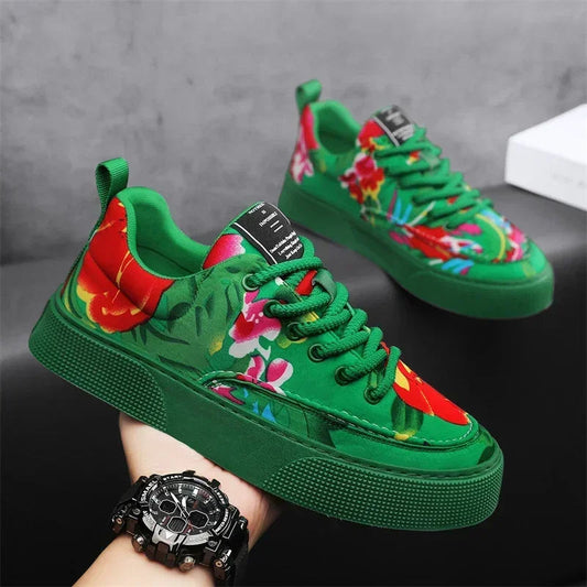 Fashion Men Casual Shoes Outdoor Men Running Sneakers Comfortable Floral Cloth Platform Walking Shoes Lightweight Tennis Shoes Good Vibrations