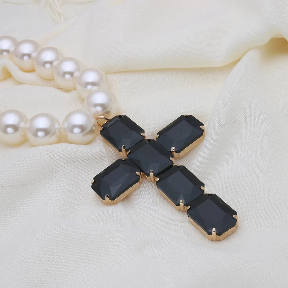 Fashionable and exaggerated large glass cross necklace pendant, luxurious Christmas gift jewelry Good Vibrations
