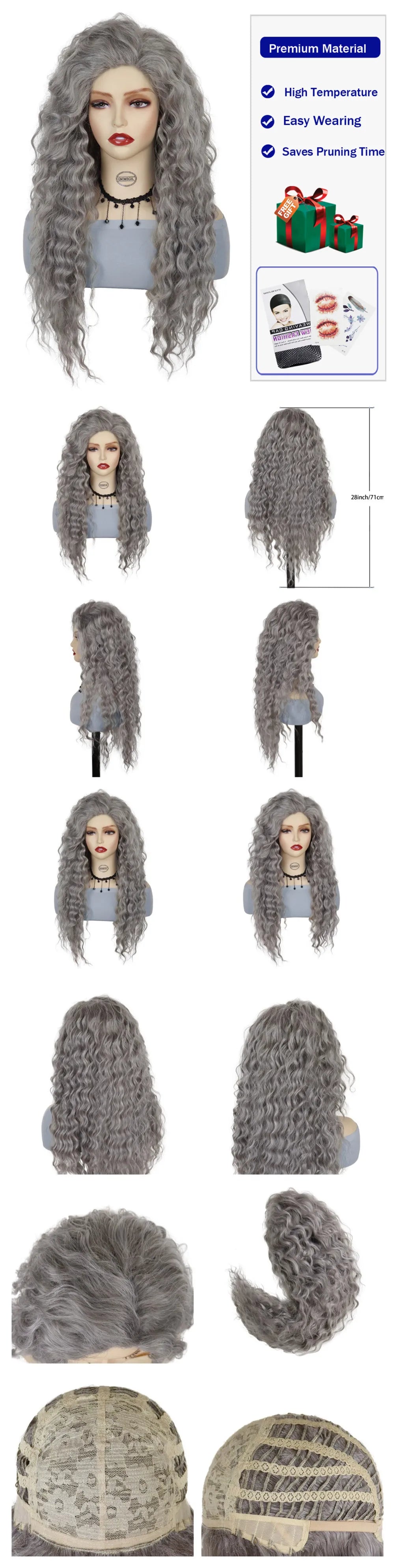GNIMEGIL Synthetic Long Wave Cur Wigs Female Natural Brown Wig with Clip Free Part Side Bangs 80s Curly Wigs for Women Ombre Wig Good Vibrations