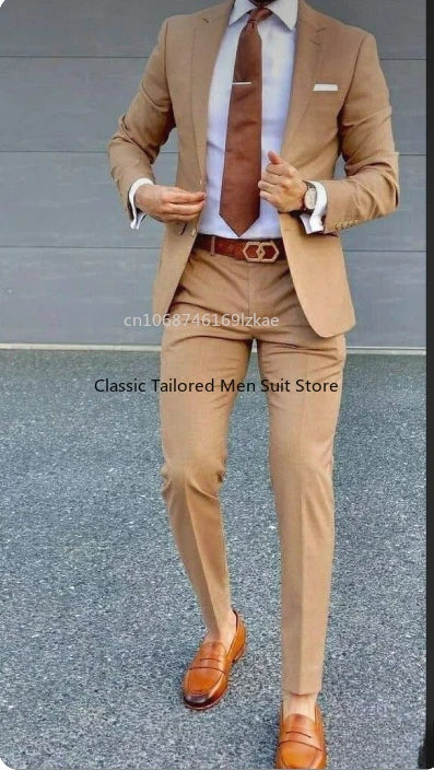 Men's Suit 2 Piece Suit   Jacket Pants Formal Wedding Tuxedo Groom Clothes Custom Color Blazer XS-5XL Good Vibrations