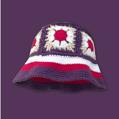 2024 Spring New Crochet Hat Korean Handmade Bucket Hat Women's Weaving Knitted Hat Y2k Fashion Flowers Autumn Winter Ins Beanies Good Vibrations