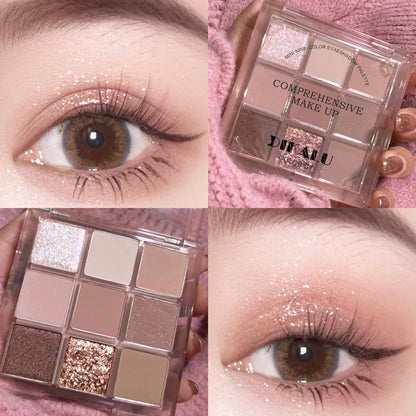 DIKALU Spring And Summer New Eyeshadow Palette Oh Rosy Nine Palace Grid Auto Focus Low Saturation Smoke Powder Rose Plate Good Vibrations
