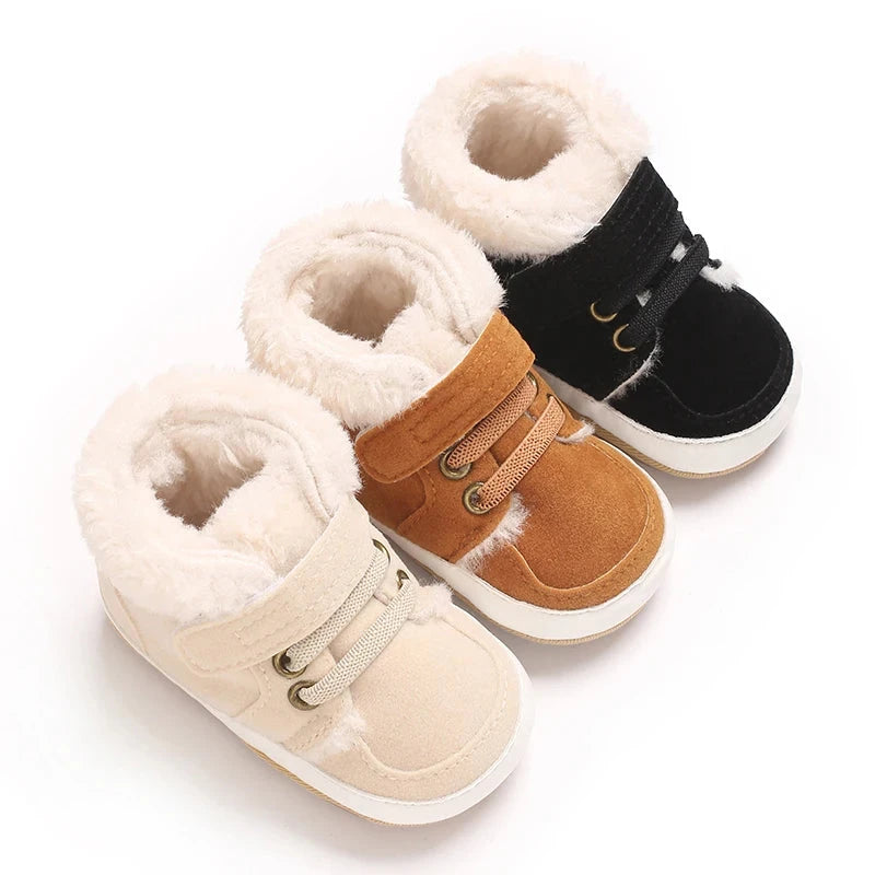 HAIZHIW 0-18M NEW Winter Baby Boys Girls High Tops Sneakers Rubber Anti-Slip Sole Fleece for Warmth Infant Newborn Shoes Good Vibrations