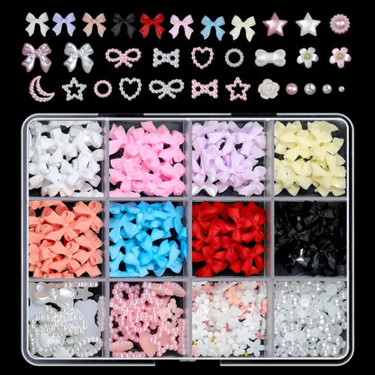 120pcs/box 3D Gold Bow Butterfly Nail Metal Charms Shiny Cute Bowtie/Diamond Star Nail Jewelry 120 Luxury Nail Art Supplies #RE4 Good Vibrations
