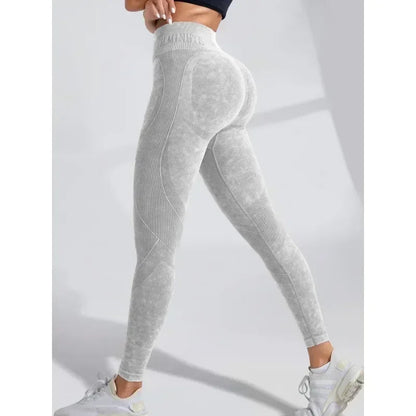 Women Seamless Gym High Waist Yoga Pants Hip Lifting Outdoor Sports Tight Waist Letter Sand Washed Pants Exercise Yoga Leggings Good Vibrations