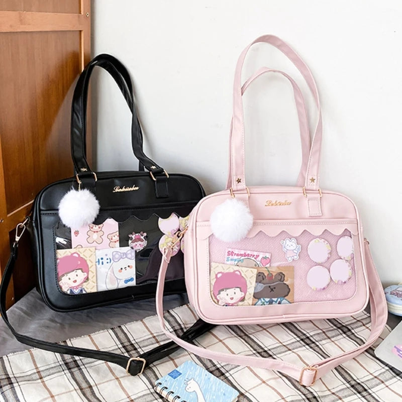 Japanese  Shoulder Bag For Women PU Leather Itabag Transparent Bag JK Tote Bag Handbags Preppy Bag ita bag Crossbody Bag Good Vibrations