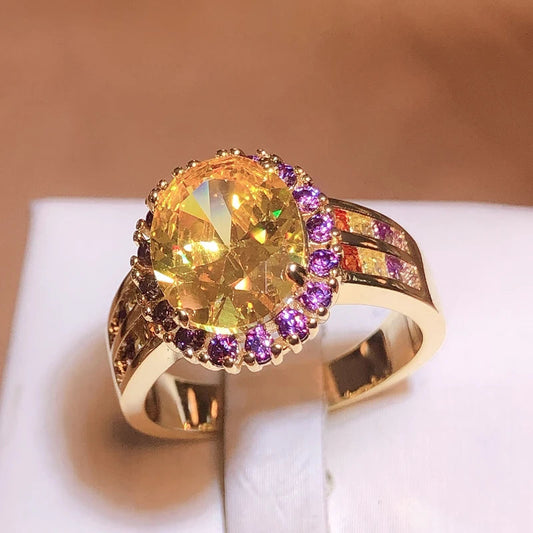Trendy Citrine Ring for Women Geometry 925 Stamp Fine Jewelry with Oval Gemstones Blue Yellow Pink Zircon Rings Party Good Vibrations