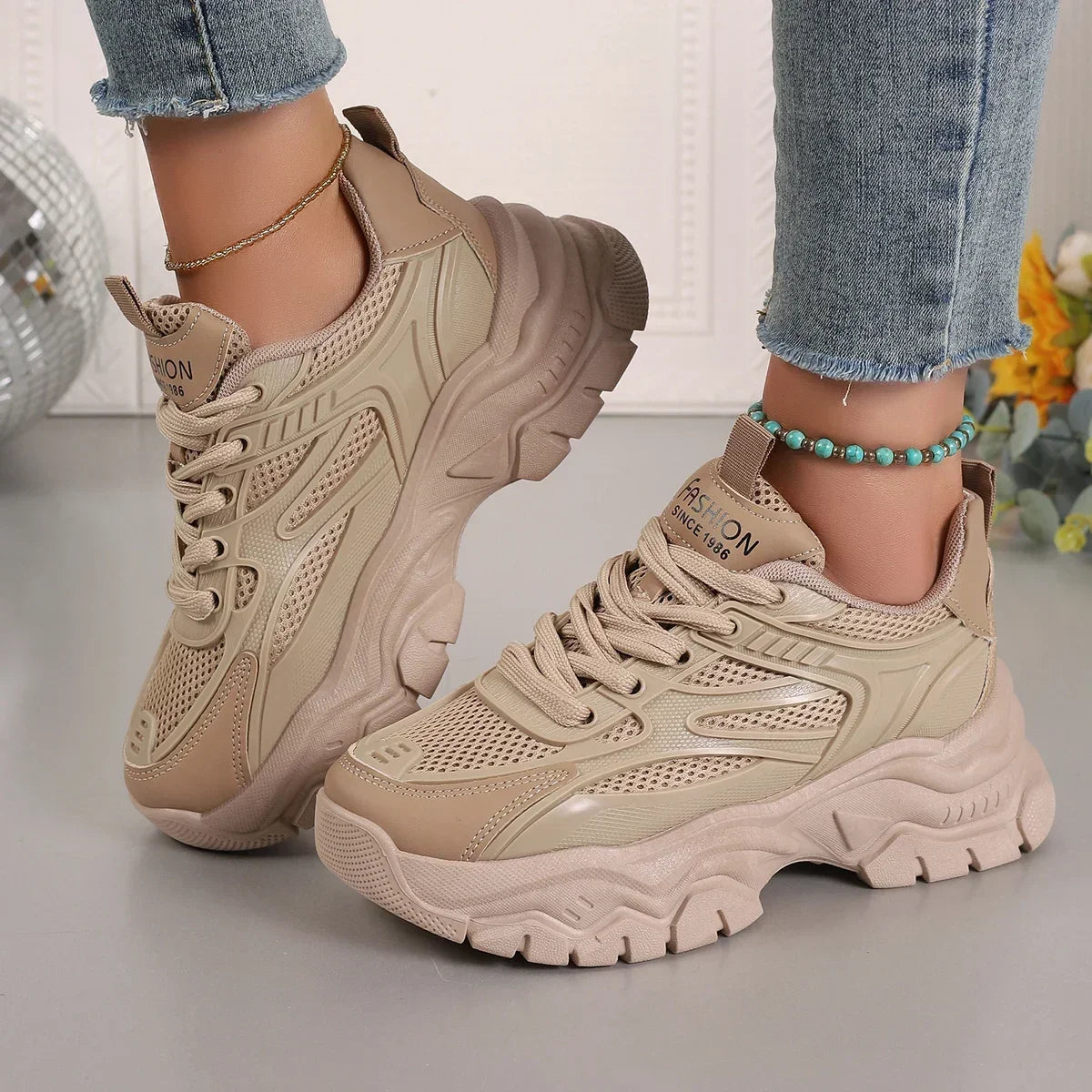 Women Outdoor Tennis Platform Sports Shoes for Women Lightweight Designer Shoes Women Sneakers Spring Fashion Chunky Sneakers Good Vibrations