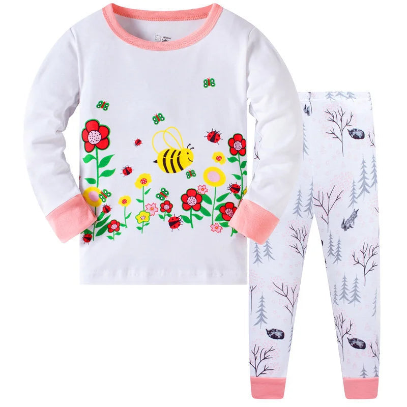 Jumping Meters 3-8T Flamingo Print  Autumn Winter Girls Sleepwear Fashion Children's Home Clothes Kids Pyjamas Costume Good Vibrations
