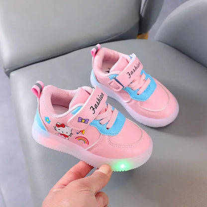 Sanrio LED Kids Shoes for Girls Cute Cartoon Hello Kitty Shoes Summer Girl Kawaii Shoes Soft Bottom Sneakers Casual Shoes Good Vibrations