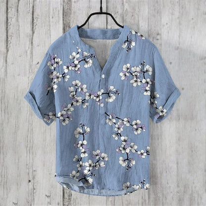 Henry Men's Casual Fashion Outdoor Seaside Men's Tops Shirt V-Neck Linen Shirt 2024 New Plus Size Good Vibrations