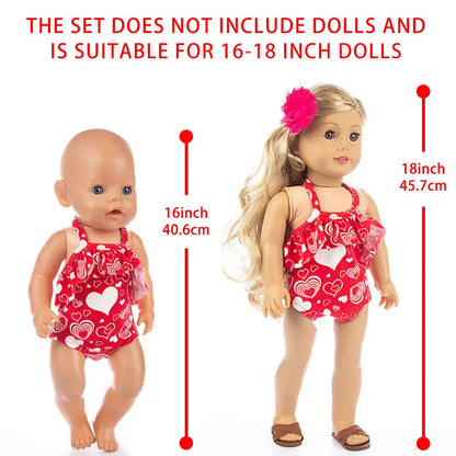 Cute Swimming Suit for 16-18Inch American Doll Sweet Heart Print Doll Swimsuit Clothes for 43Cm Newborn Baby Doll Kids Gift Good Vibrations