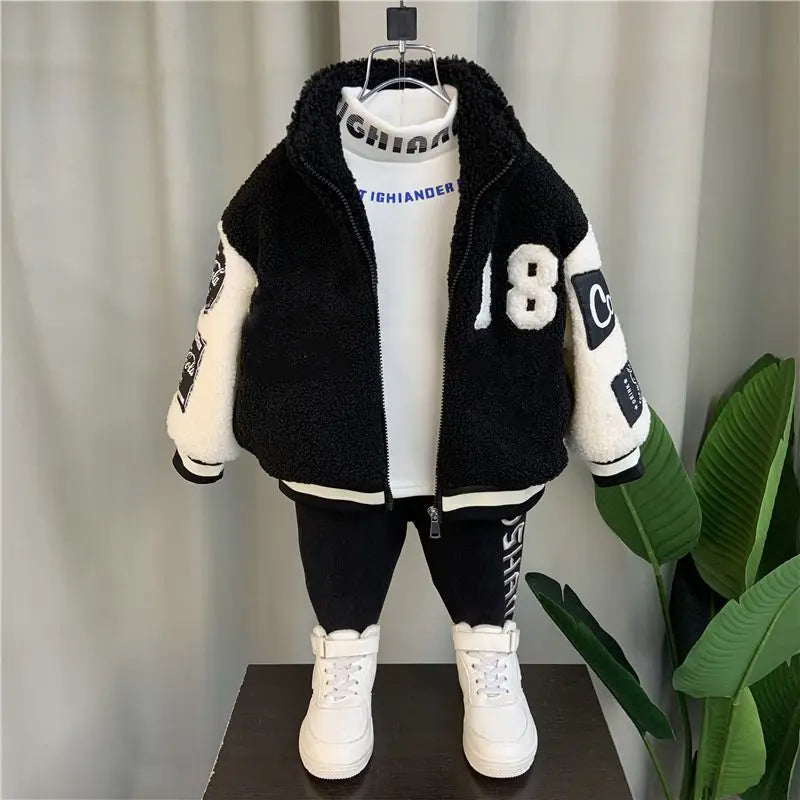 Children's Jacket Autumn and Winter Warm Coat 2023 New Boys and Girls' Plush Thickened Cardigan Jacket Good Vibrations