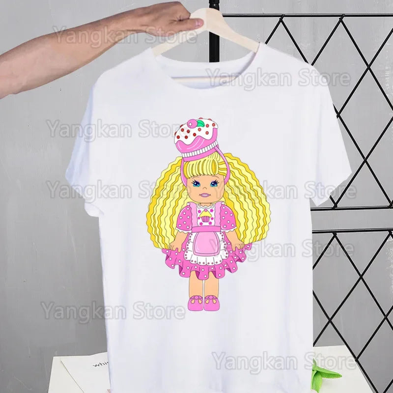 Polly Pocket Print T-Shirt Casual Crew Neck Short Sleeve T-Shirt Women's Clothing Good Vibrations