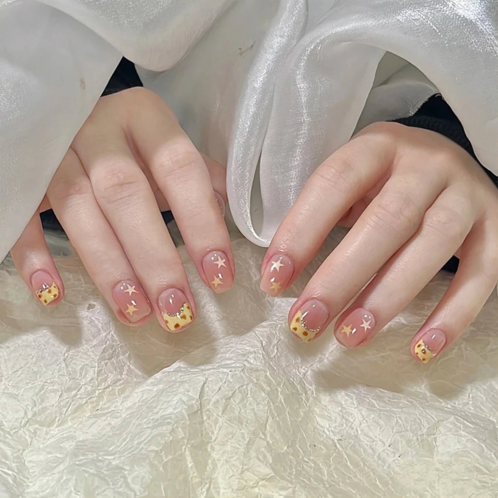 24Pcs Almond Fake Nails Orange Leopard Printed Press on Nails Full Cover Acrylic False Nails Patch for Women DIY Manicure Art Good Vibrations