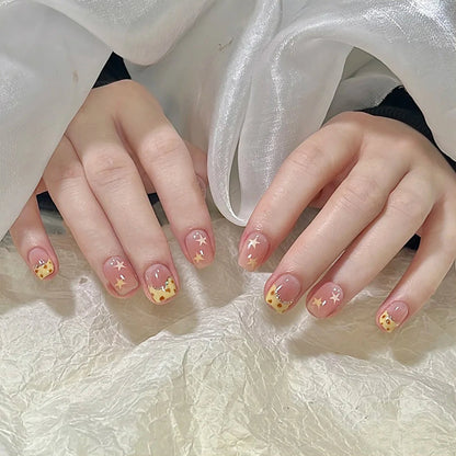 24Pcs Almond Fake Nails Orange Leopard Printed Press on Nails Full Cover Acrylic False Nails Patch for Women DIY Manicure Art Good Vibrations