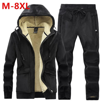 Cashmere Mens Fleece Warm Tracksuit Male Winter Warm Hooded Fashion Sets Mens Hoodies + Pants Sportswear Sets WinterThick Set Good Vibrations