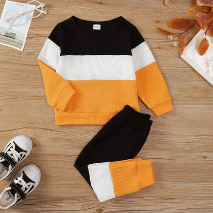 2PCS Kids Boy Clothing Set Fashion Color Block Long Sleeve Top+Pants Spring&Autumn Handsome Sports Outfit for Children 1-6 Years Good Vibrations