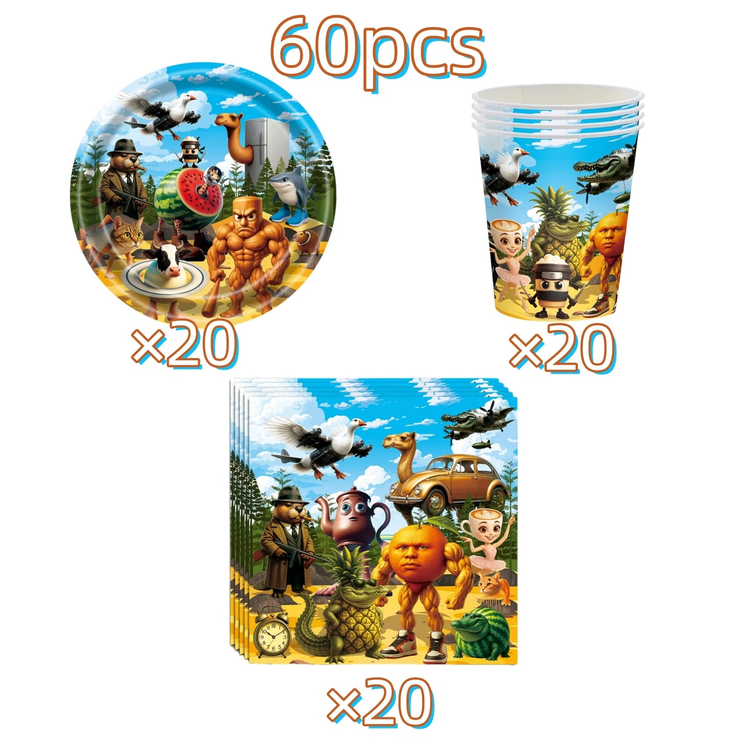 Italian Brainrot Birthday Party Decoration Tung Tung Sahur Tralalelo Tralala Tableware Balloon Cup Plate for Party Favor Supplie Good Vibrations