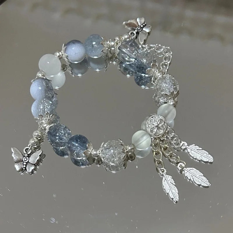 New Luxury Elegant Crystal Beads Bracelet for Women Butterfly Dreamcatcher Tassel Charm Bracelet Girl Party Fashion Jewelry Gift Good Vibrations