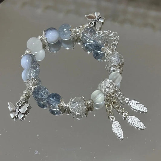 New Luxury Elegant Crystal Beads Bracelet for Women Butterfly Dreamcatcher Tassel Charm Bracelet Girl Party Fashion Jewelry Gift Good Vibrations