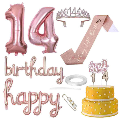 14 Year Old Girl Birthday Decorations Party Supplies Celebration Festive Holiday Nament Crown Sash Pearl Pin Balloon Garland Good Vibrations