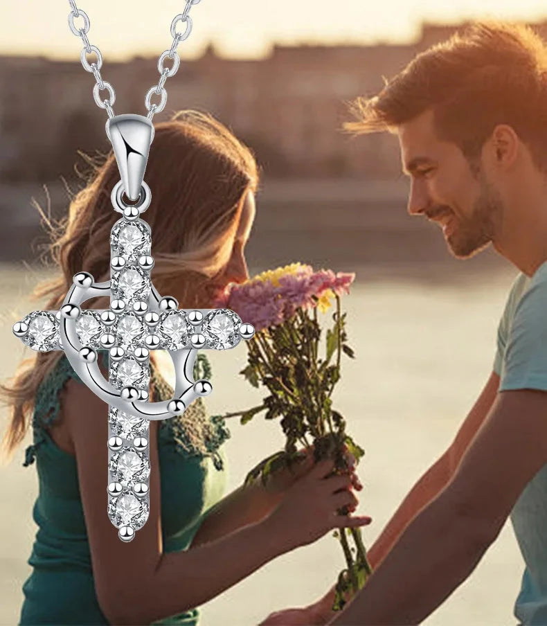 Cross Chain Christian Necklace Luxury Rotatable Crown Zircon Cross Necklace готический крест подвеска Good Vibrations