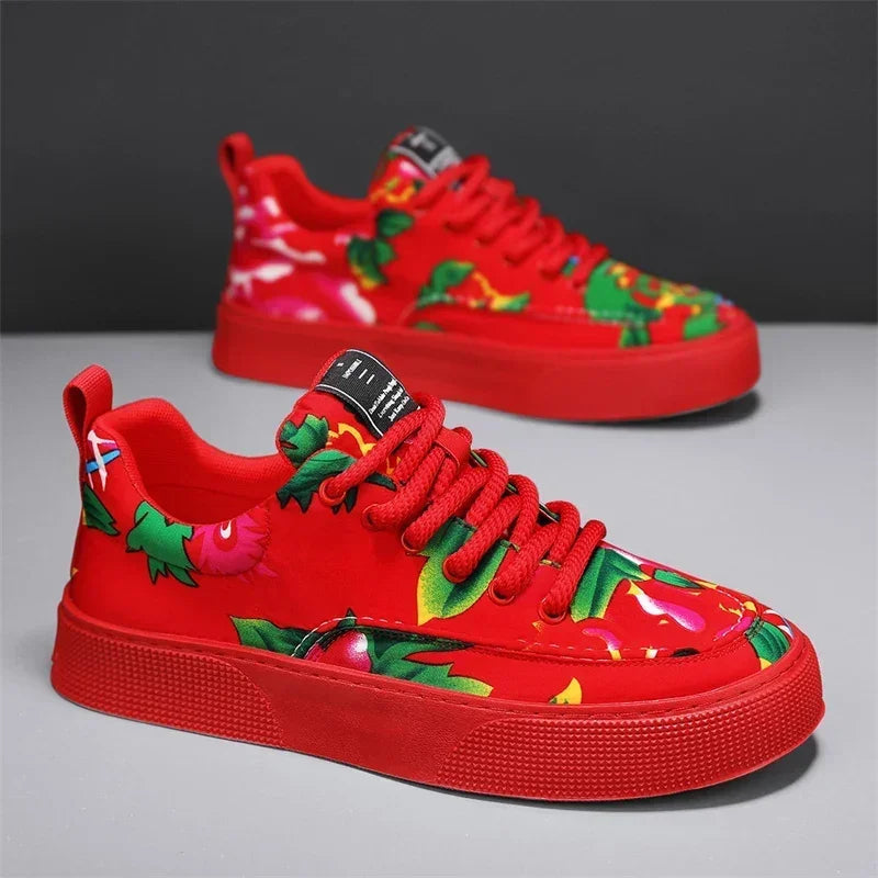 Fashion Men Casual Shoes Outdoor Men Running Sneakers Comfortable Floral Cloth Platform Walking Shoes Lightweight Tennis Shoes Good Vibrations