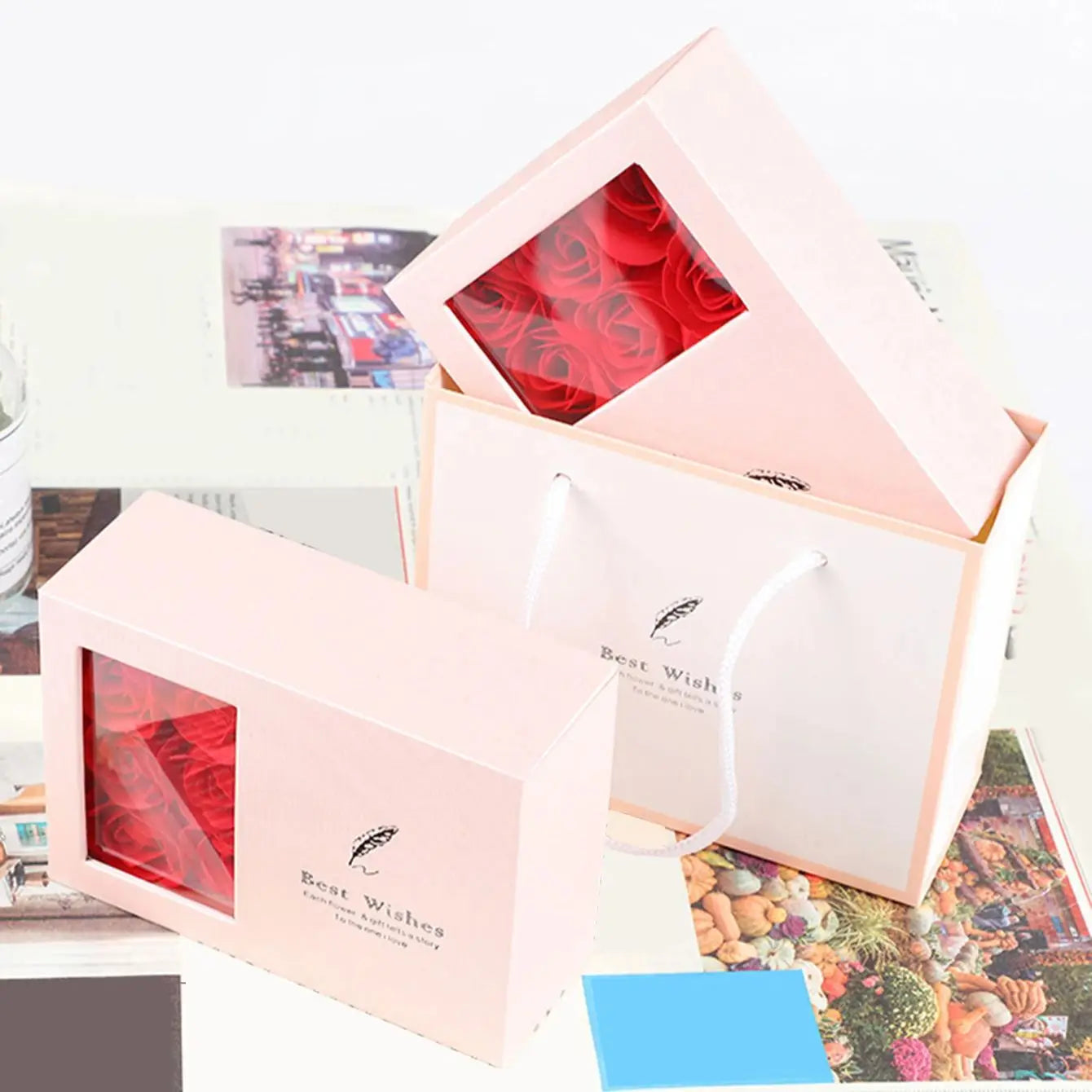 1Set 6 Rose Gift Box Window Jewelry Box Ring Box Necklace Earrings Thanksgiving Valentine Gift Box (No Jewelry) Good Vibrations