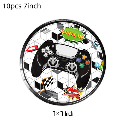 Video Game Party Supplies Set Birthday Decorations Happy Birthday Gaming Backdrop Game On Table Covers Gamer Banner Balloons Good Vibrations