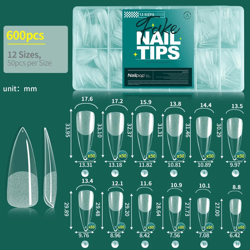 NAILPOP Soft Gel Nail Tips 600PCS Pre-Buff Full Cover Coffin Almond  Oval Shaped Nail Extenison Tips Half Matte Gel X Fake Nails Good Vibrations