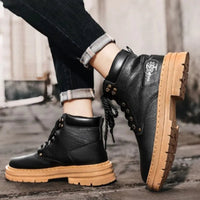 Autumn Fashion Brown Men's Ankle Boots 2025 Comfortable Platform Leather Boots Men Non-slip Work Boots for Men Botas Para Hombre Good Vibrations