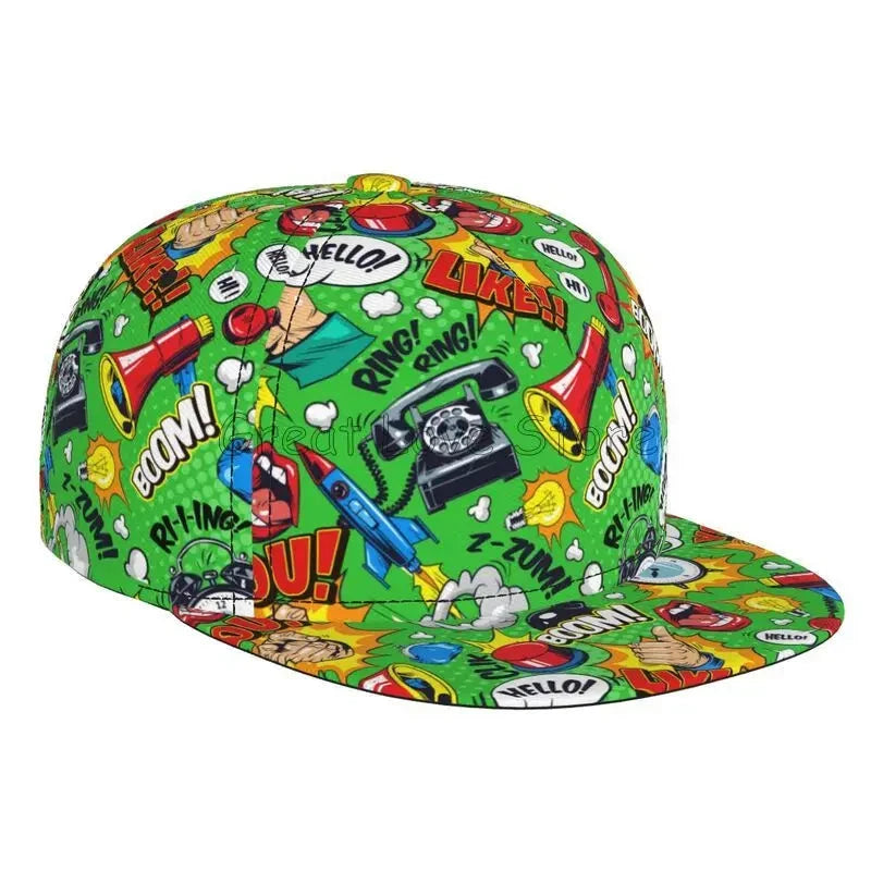 Colorful Graffiti Art Print Baseball Cap Adjustable Snapback Hat for Men Women Unisex Hip Hop Caps Flat Bill Brim Hats Good Vibrations